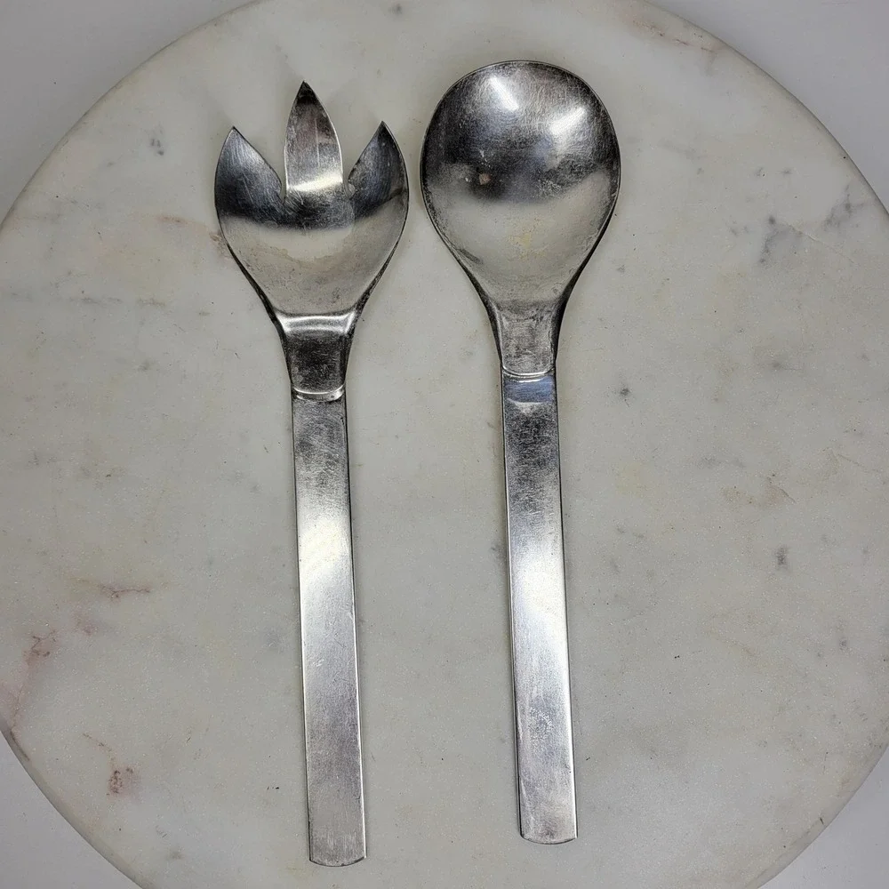 VTG Napier Salad Tongs Silver Plate Spoon Fork Serving Set MCM Minimalist 2 Pcs